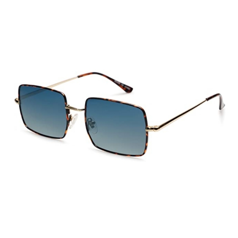 Blue Lenses Rectangle Polygon Polarized Sunglasses Retro Classic Vintage - Picture 1 of 4